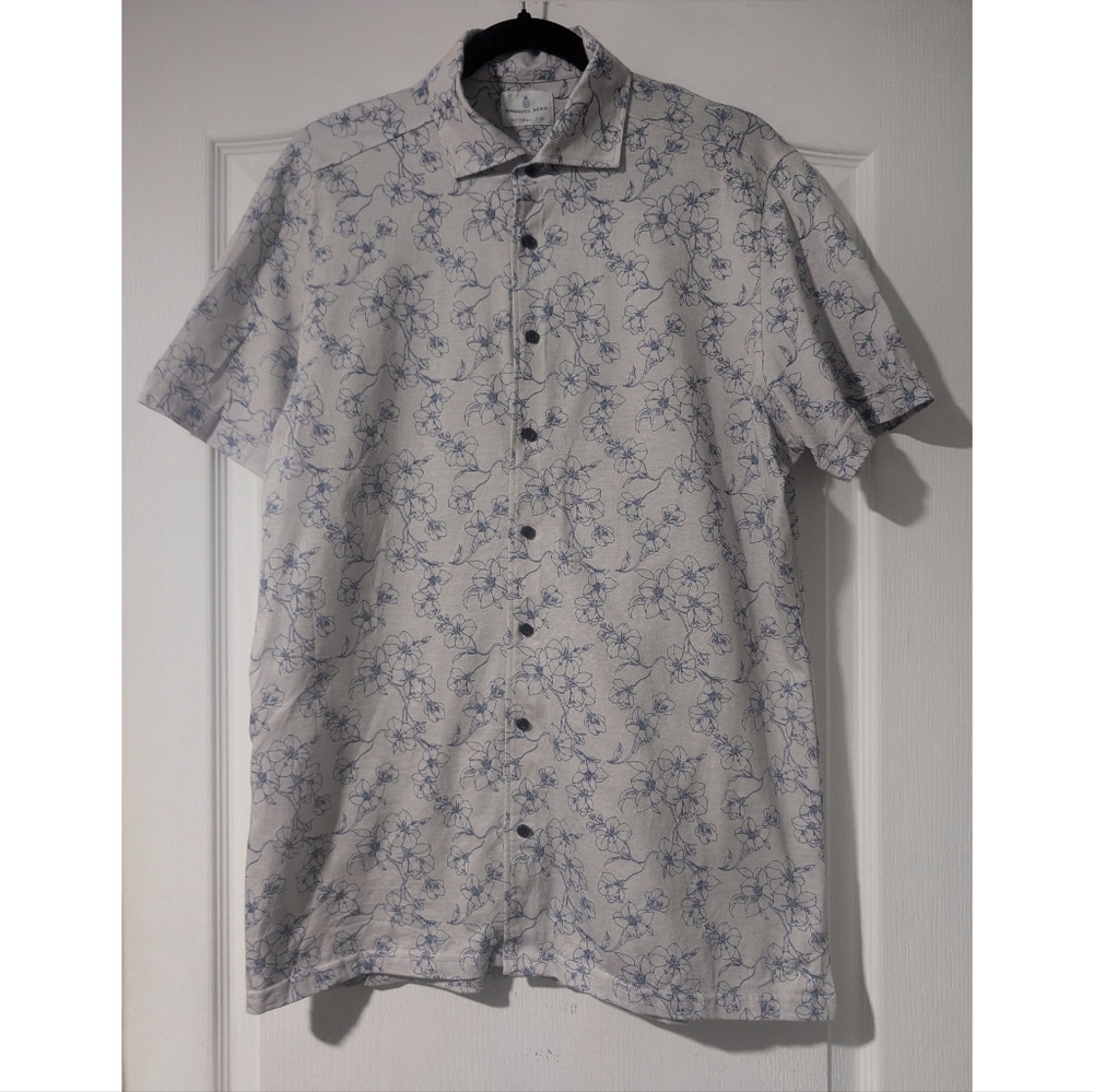 Emanuel Berg | Modern Fit Short Sleeve Shirt In Grey/Blue Floral